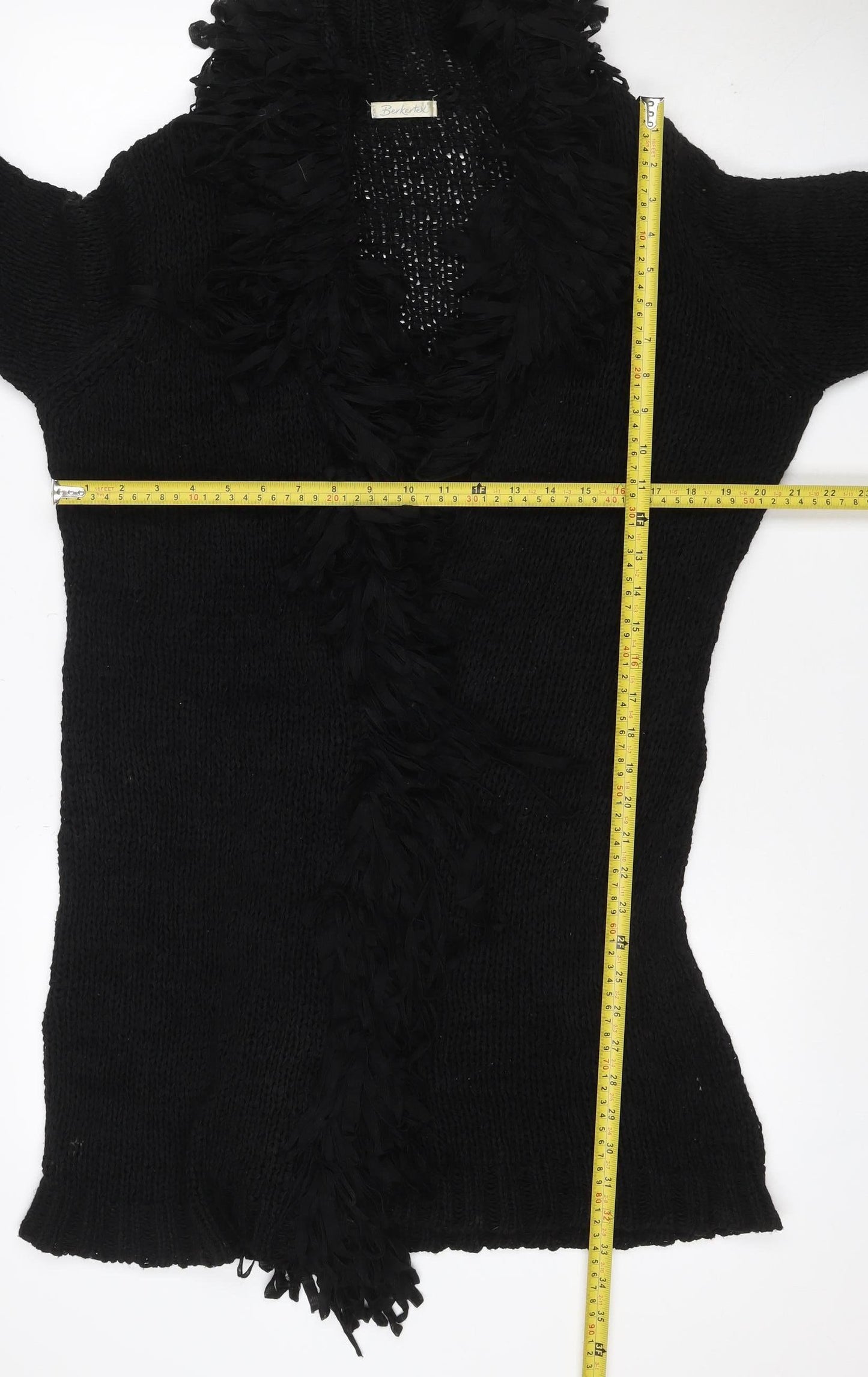 Berkertex Women's Black UK 14 Open Knit Fringe Cardigan Vintage