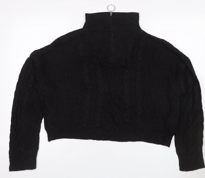 Brae Soul London Women Black L Cable Knit 1/4 Zip High Neck Jumper
