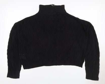Brae Soul London Women Black L Cable Knit 1/4 Zip High Neck Jumper