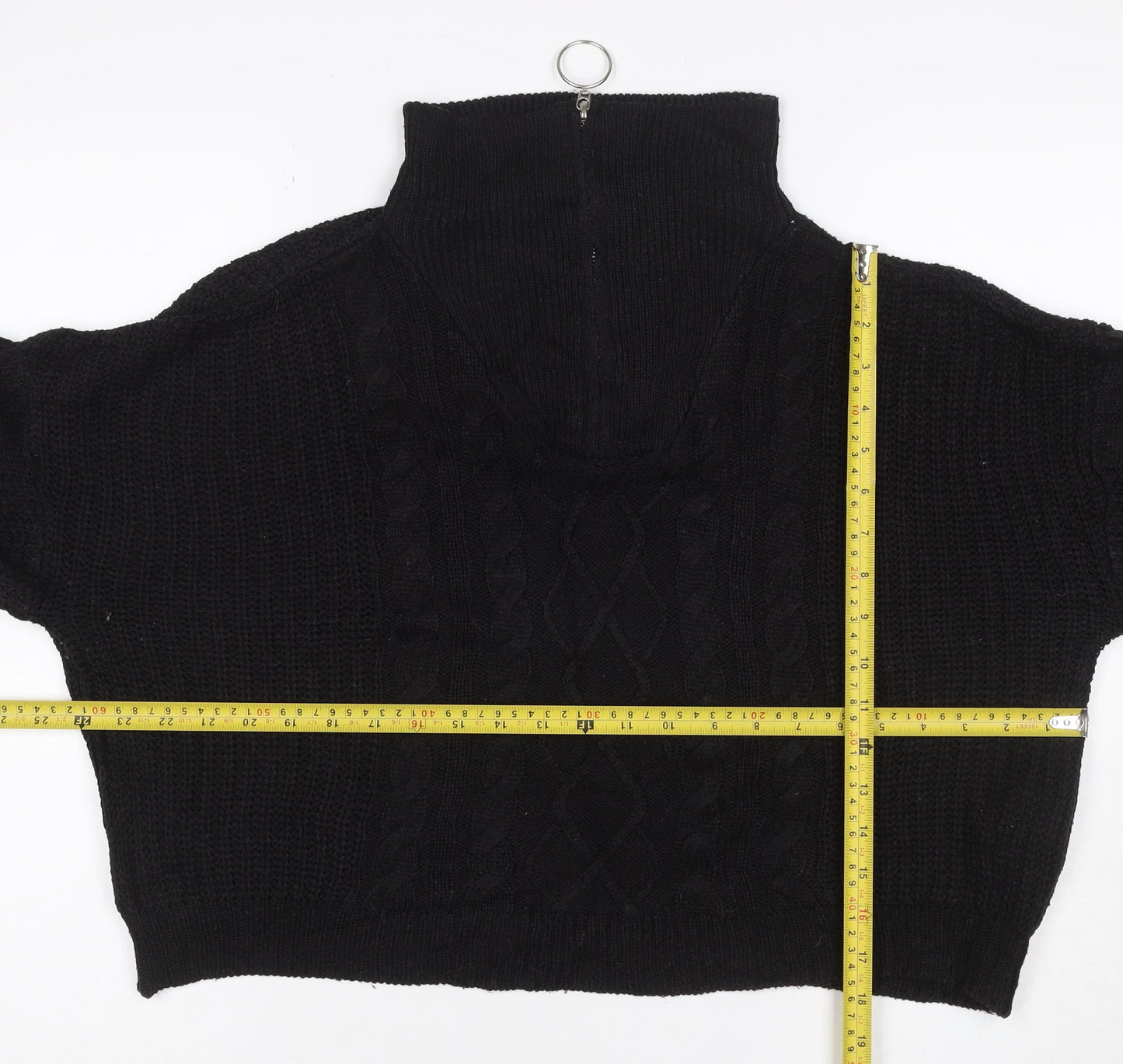 Brae Soul London Women Black L Cable Knit 1/4 Zip High Neck Jumper
