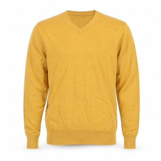 Marks and Spencer Men Yellow M V-Neck Pure Cotton Pullover Jumper