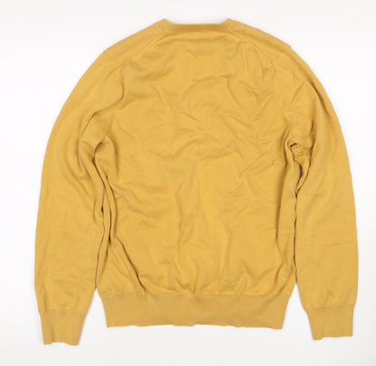 Marks and Spencer Men Yellow M V-Neck Pure Cotton Pullover Jumper