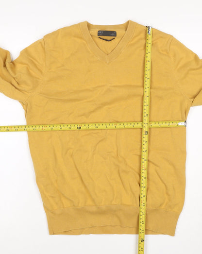 Marks and Spencer Men Yellow M V-Neck Pure Cotton Pullover Jumper