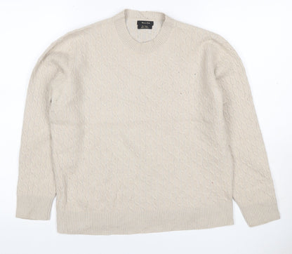 Massimo Dutti Women Ivory S Cable-Knit Cotton Blend Pullover Jumper