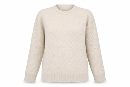 Front view of Massimo Dutti Women Ivory S Cable-Knit Cotton Blend jumper
