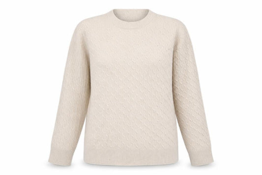 Front view of Massimo Dutti Women Ivory S Cable-Knit Cotton Blend jumper