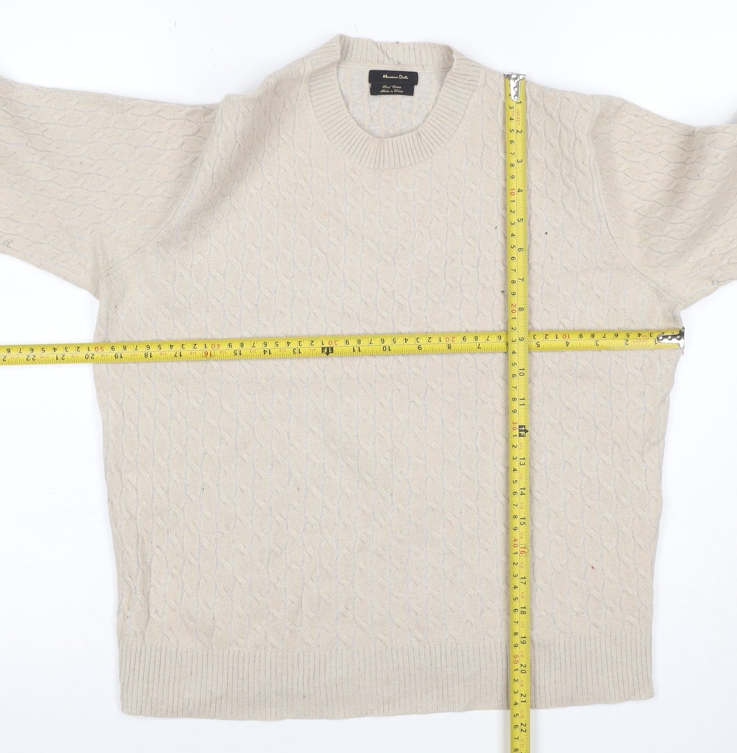 Massimo Dutti Women Ivory S Cable-Knit Cotton Blend Pullover Jumper