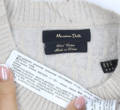 Massimo Dutti Women Ivory S Cable-Knit Cotton Blend Pullover Jumper