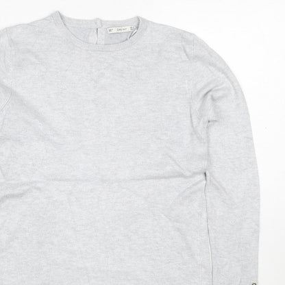Zara Knit Women Grey M Crew Neck Button Cuff Long Sleeve Pullover Jumper