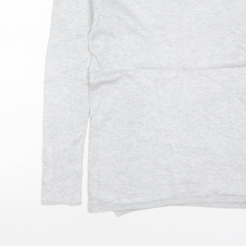 Zara Knit Women Grey M Crew Neck Button Cuff Long Sleeve Pullover Jumper