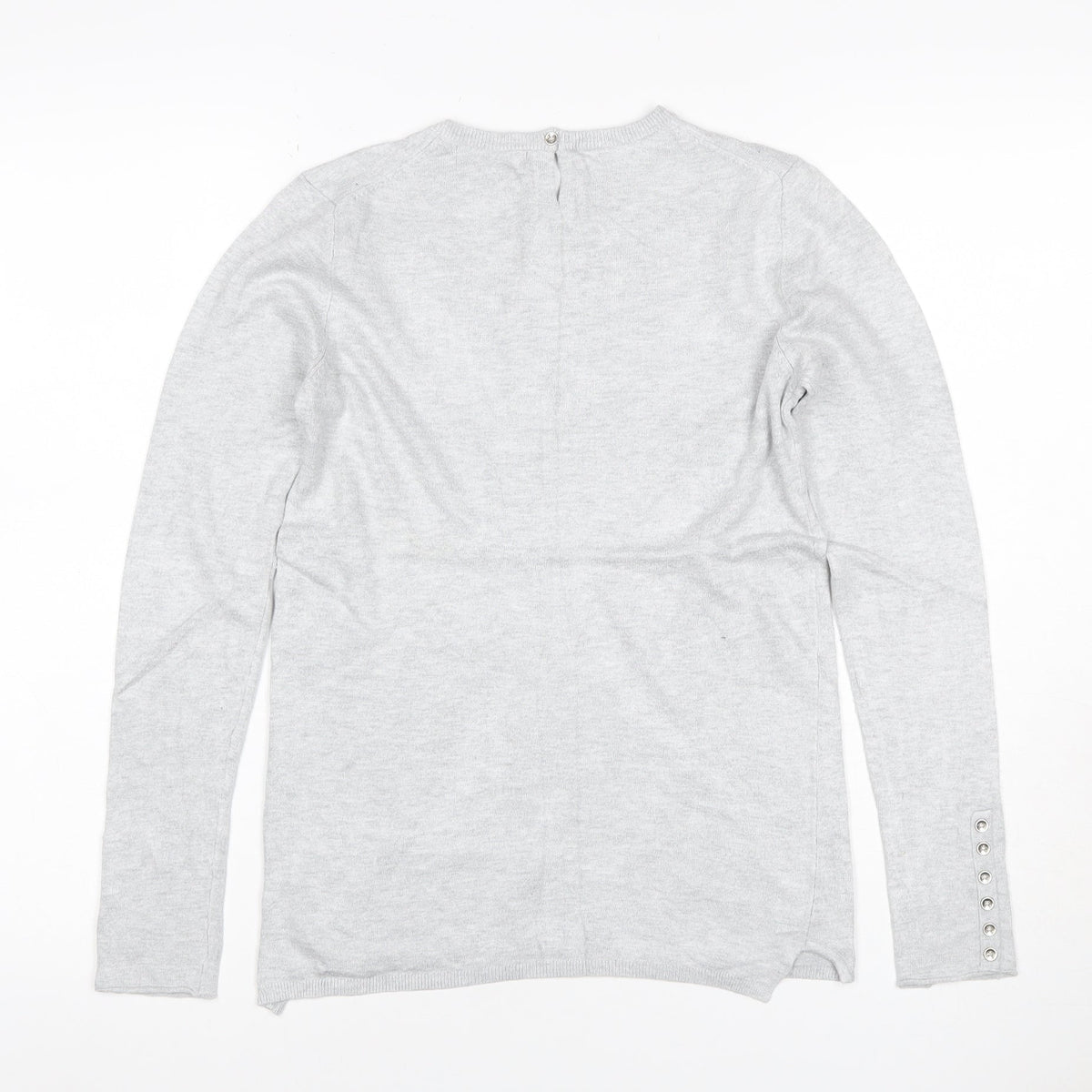Zara Knit Women Grey M Crew Neck Button Cuff Long Sleeve Pullover Jumper