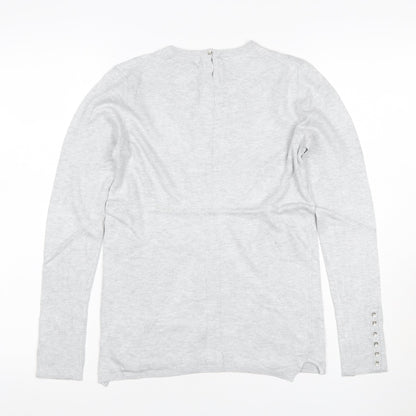 Zara Knit Women Grey M Crew Neck Button Cuff Long Sleeve Pullover Jumper