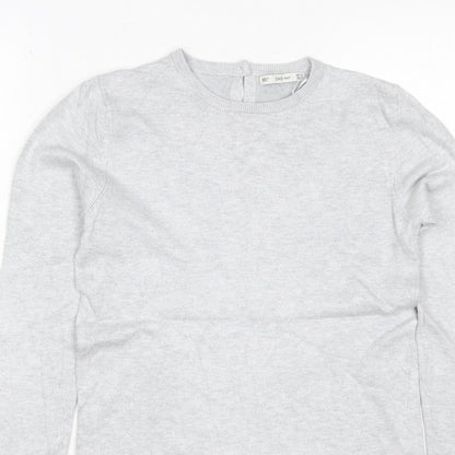 Zara Knit Women Grey M Crew Neck Button Cuff Long Sleeve Pullover Jumper