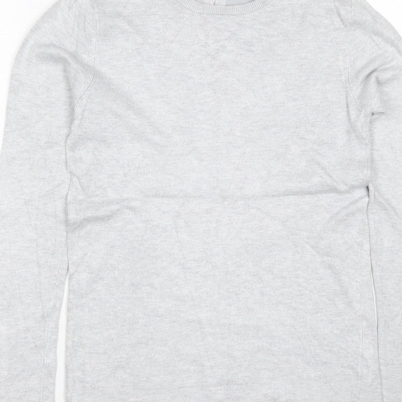 Zara Knit Women Grey M Crew Neck Button Cuff Long Sleeve Pullover Jumper