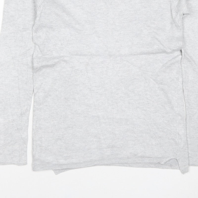 Zara Knit Women Grey M Crew Neck Button Cuff Long Sleeve Pullover Jumper