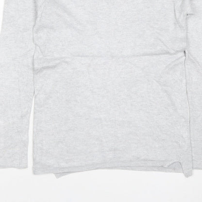 Zara Knit Women Grey M Crew Neck Button Cuff Long Sleeve Pullover Jumper
