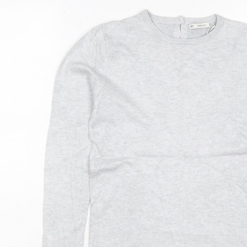 Zara Knit Women Grey M Crew Neck Button Cuff Long Sleeve Pullover Jumper