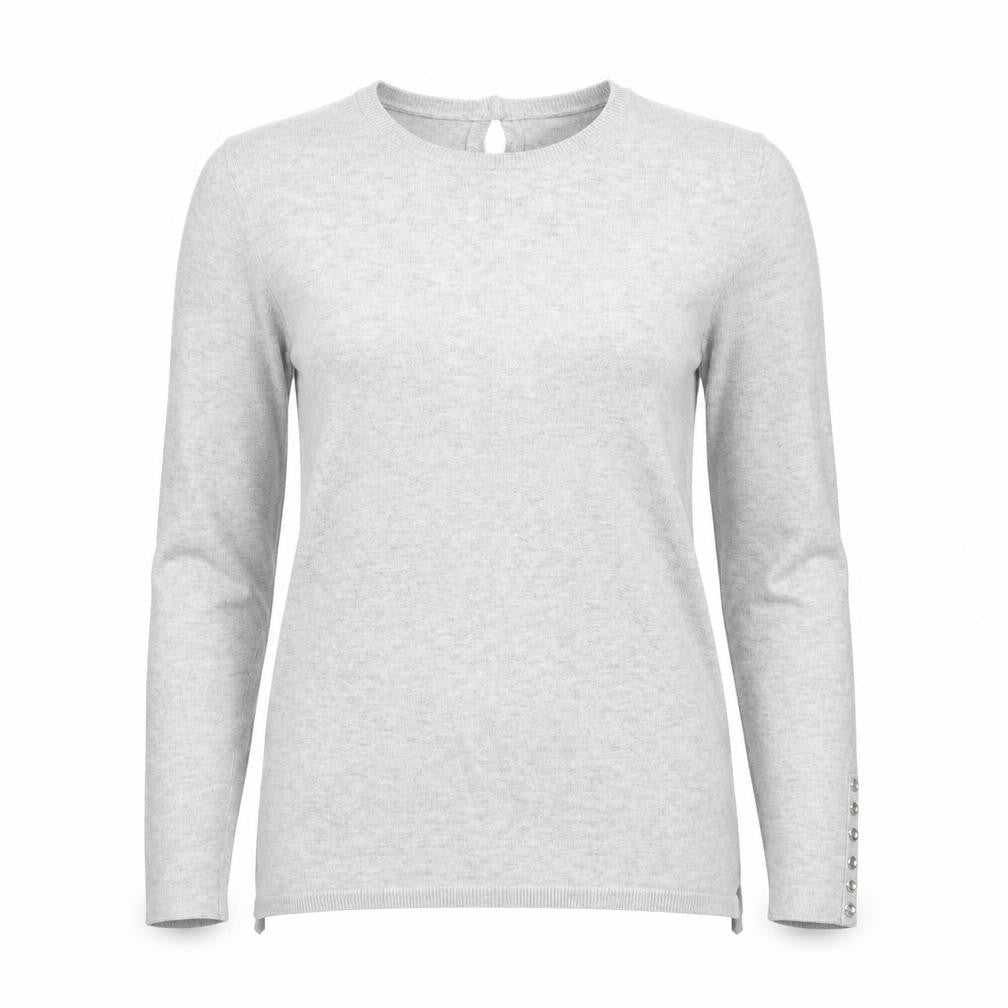 Zara Knit Women Grey M Crew Neck Button Cuff Long Sleeve Pullover Jumper