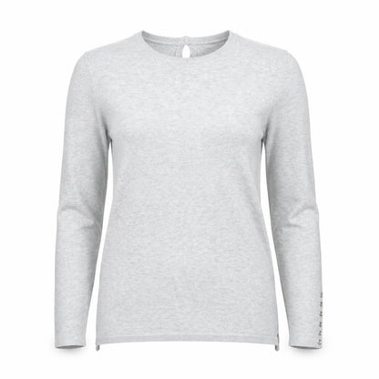 Zara Knit Women Grey M Crew Neck Button Cuff Long Sleeve Pullover Jumper