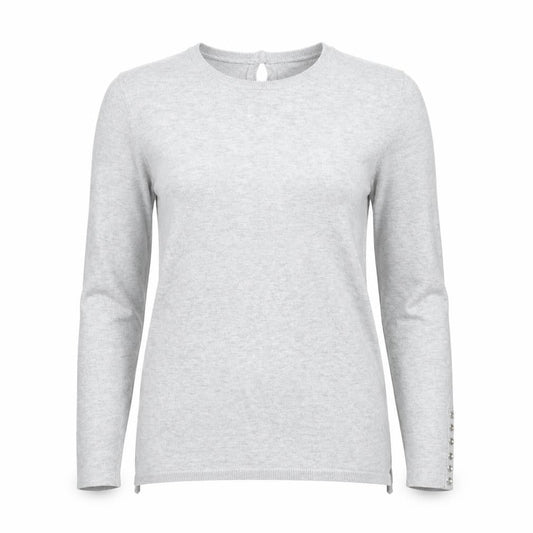 Zara Knit Women Grey M Crew Neck Button Cuff Long Sleeve Pullover Jumper