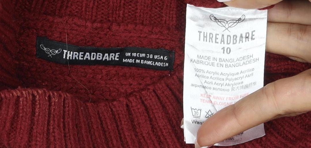 Threadbare Women’s Red Size 10 Roll Neck Knit Pullover Jumper