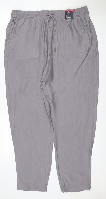 Marks and Spencer Women Grey Size 8 Tapered Drawstring Trousers