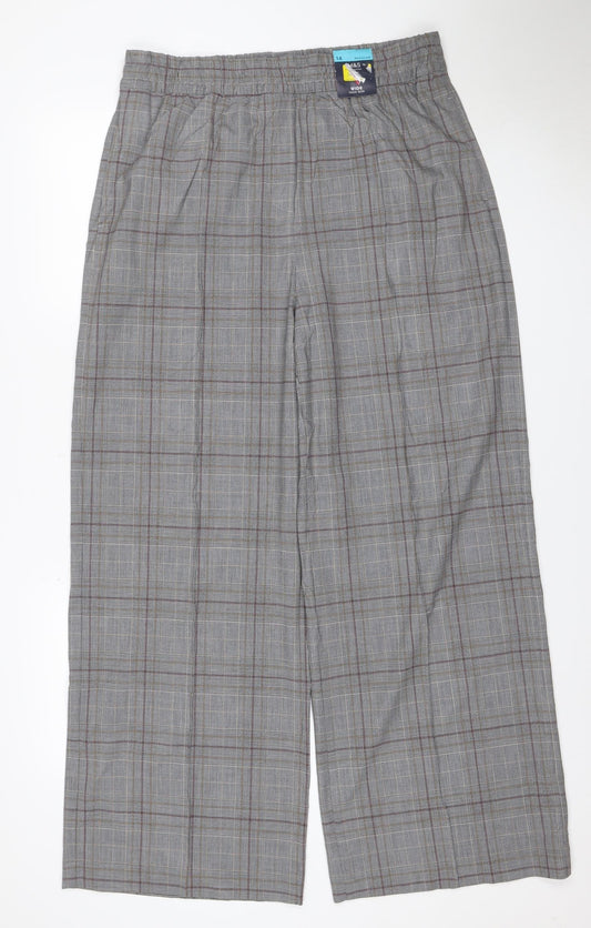 Marks & Spencer Women Grey Check Wide Leg Trousers UK 14 Regular