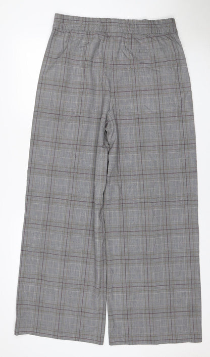 Marks & Spencer Women Grey Check Wide Leg Trousers UK 14 Regular