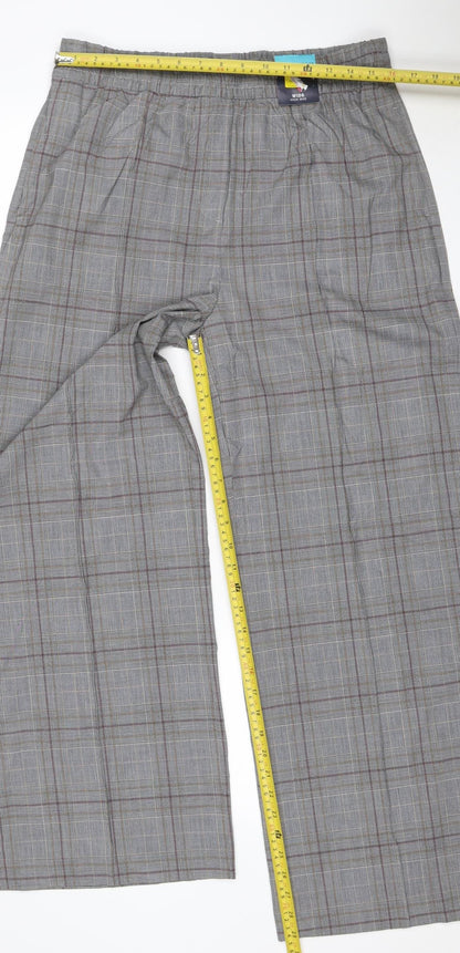 Marks & Spencer Women Grey Check Wide Leg Trousers UK 14 Regular
