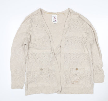 Mantaray Women Beige Size 20 Open Knit V-Neck Cotton Cardigan