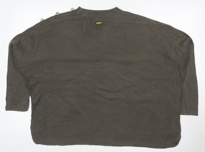 Barbour Women Green UK 10 Cotton Button Shoulder Crew Neck Jumper