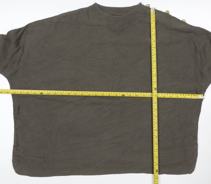 Barbour Women Green UK 10 Cotton Button Shoulder Crew Neck Jumper