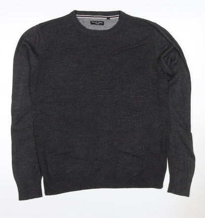 Brave Soul Men’s Grey M Crew Neck Fine Knit Acrylic Pullover Jumper