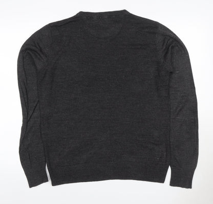 Brave Soul Men’s Grey M Crew Neck Fine Knit Acrylic Pullover Jumper