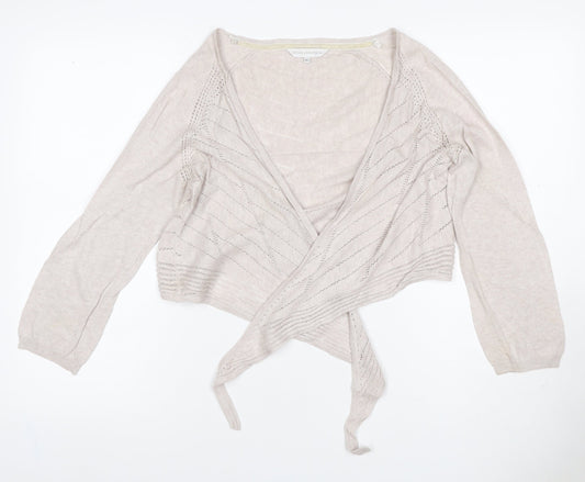Rocha John Rocha Women Ivory Size 14 Open-Knit Tie Wrap Cardigan