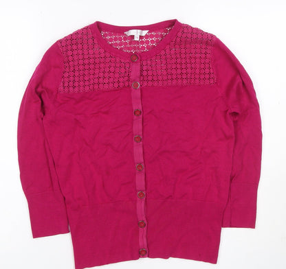 Jasper Conran Women’s Pink Size 14 Crochet Knit Button Cardigan