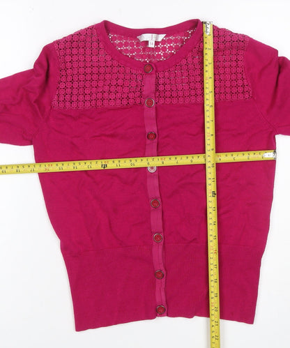 Jasper Conran Women’s Pink Size 14 Crochet Knit Button Cardigan