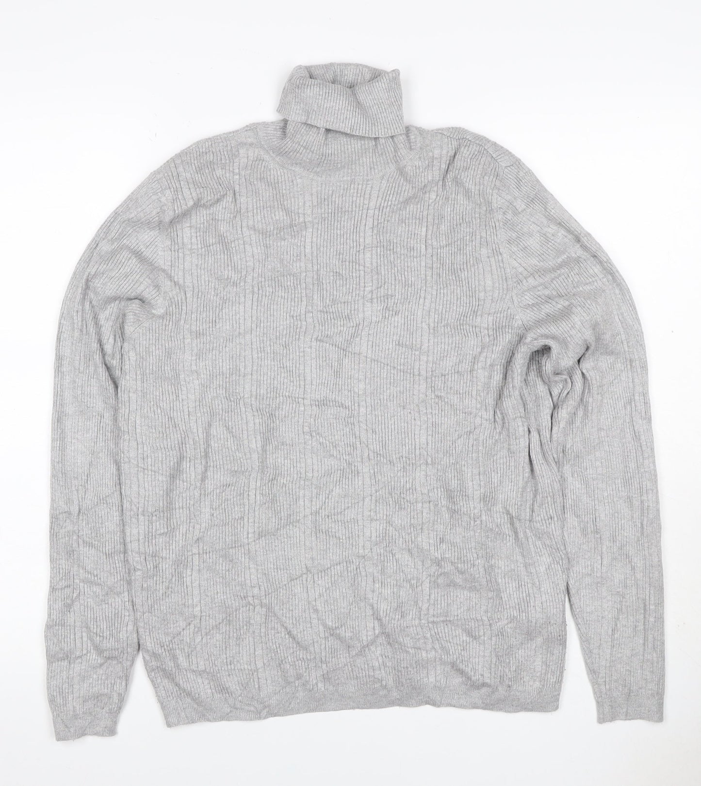 Marks & Spencer Women Grey UK 12 Ribbed Roll Neck Jumper