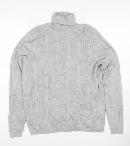 Marks & Spencer Women Grey UK 12 Ribbed Roll Neck Jumper