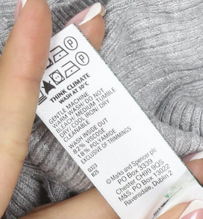 Marks & Spencer Women Grey UK 12 Ribbed Roll Neck Jumper