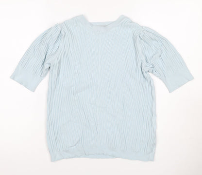 Marks & Spencer Women Blue UK 16 Tunic Jumper Rib Knit Puff Sleeve