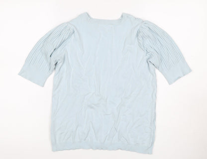 Marks & Spencer Women Blue UK 16 Tunic Jumper Rib Knit Puff Sleeve