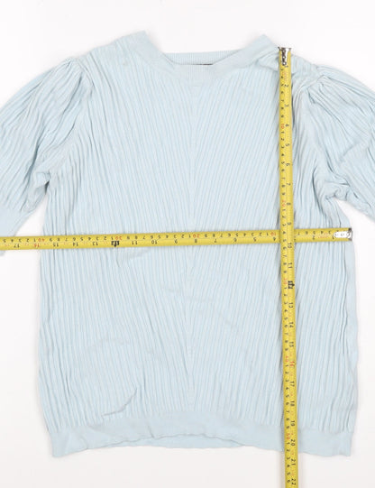 Marks & Spencer Women Blue UK 16 Tunic Jumper Rib Knit Puff Sleeve