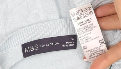 Marks & Spencer Women Blue UK 16 Tunic Jumper Rib Knit Puff Sleeve