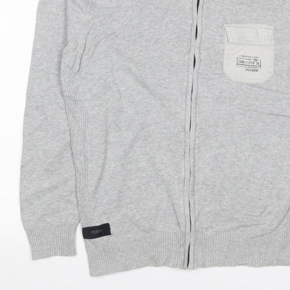Dissident Men's Grey M Full Zip High Neck Knit Jumper Pocket Logo