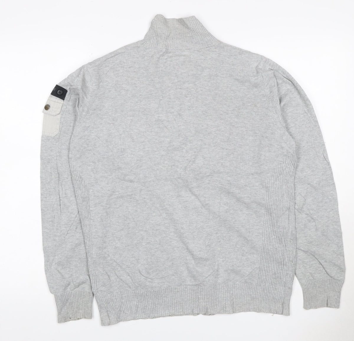 Dissident Men's Grey M Full Zip High Neck Knit Jumper Pocket Logo