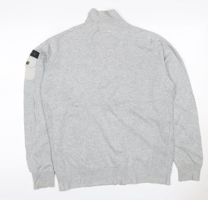 Dissident Men's Grey M Full Zip High Neck Knit Jumper Pocket Logo