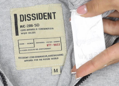 Dissident Men's Grey M Full Zip High Neck Knit Jumper Pocket Logo