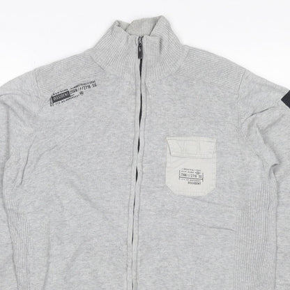 Dissident Men's Grey M Full Zip High Neck Knit Jumper Pocket Logo