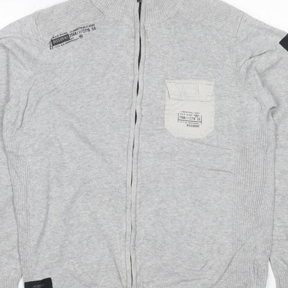 Dissident Men's Grey M Full Zip High Neck Knit Jumper Pocket Logo